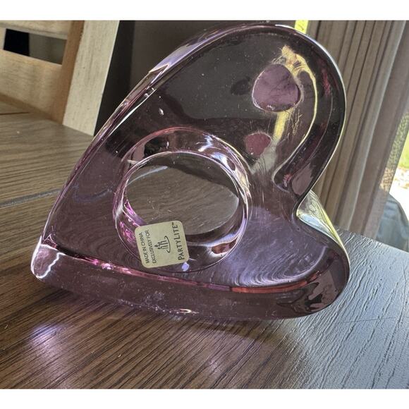Retired PartyLite Purple Passion Heavy Glass Candle Holders Heart Shape Jeweled - Picture 5 of 10